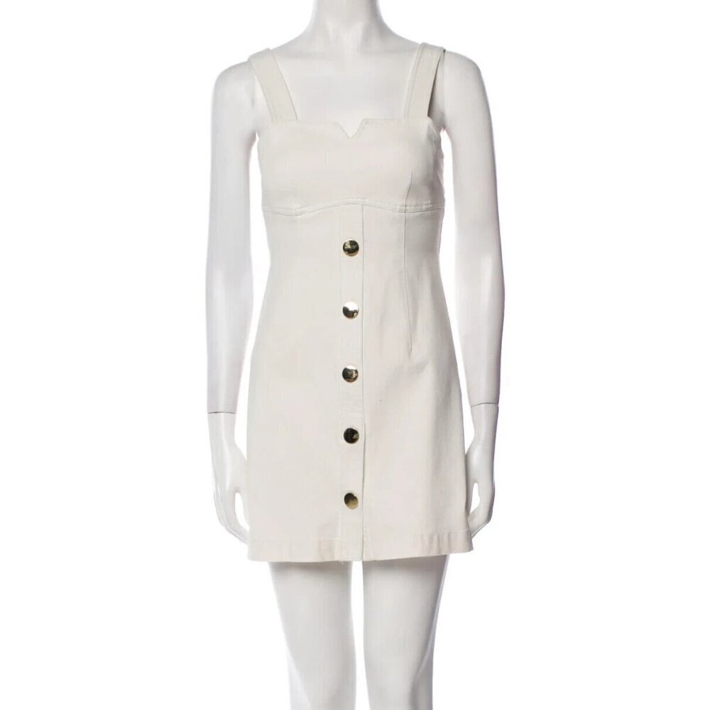 Derek Lam 10 Crosby A-line Mini Dress Women Size 8 Ivory Stretch Cotton